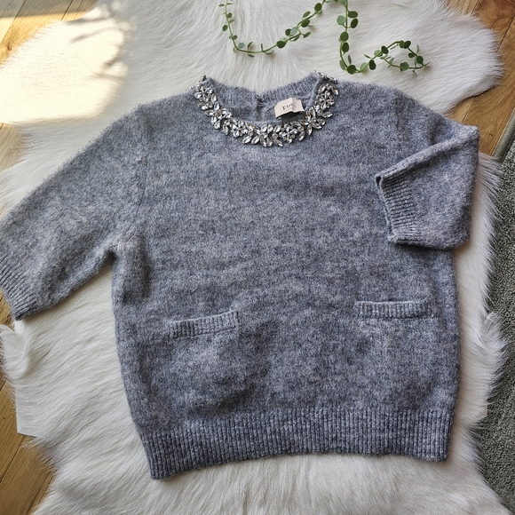 Elie Tahari Sweaters - Wool Blend Embellished Crop Sweater